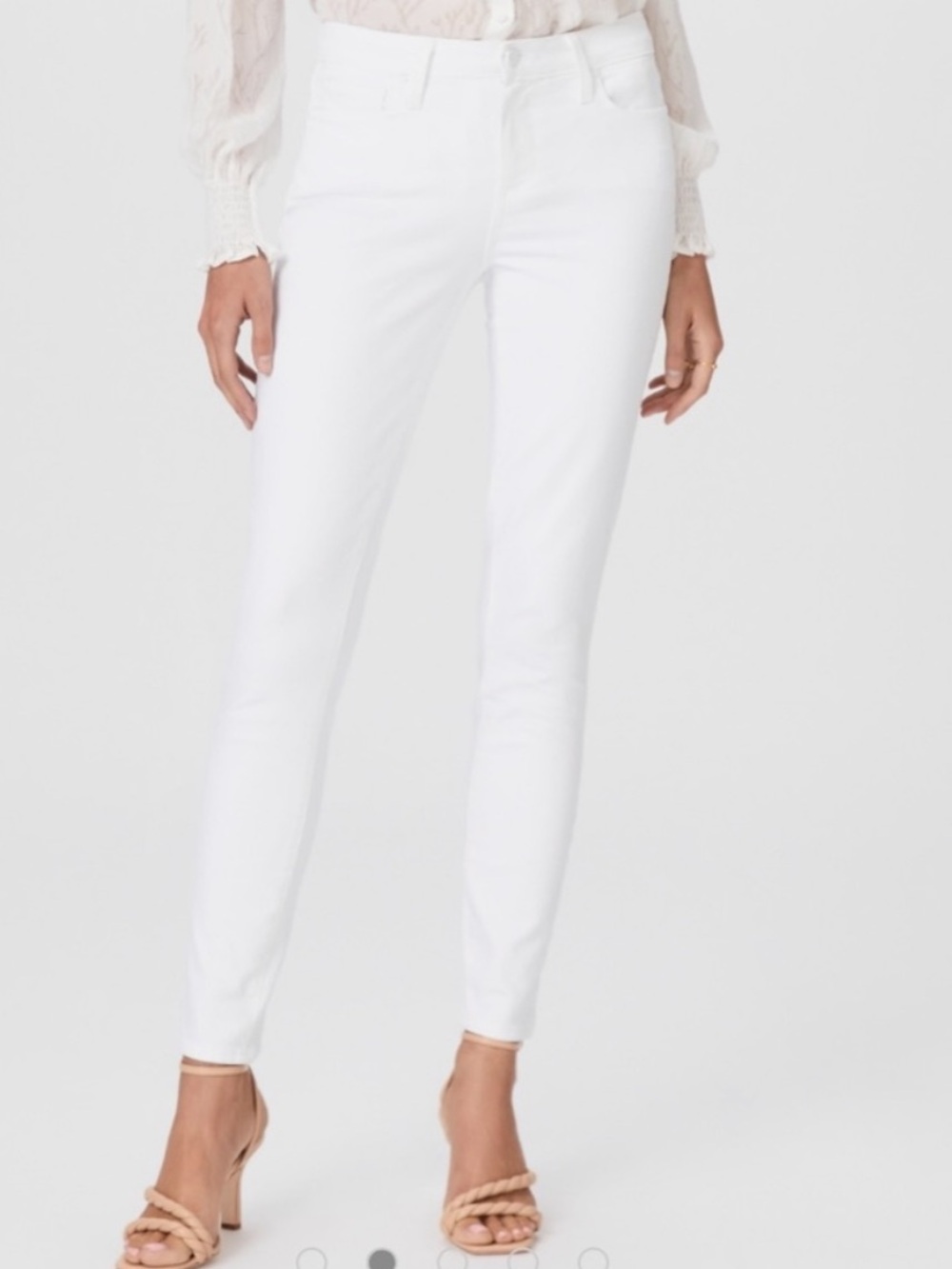 PAIGE Verdugo Ankle White Skinny Jeans - Slim Stretch Fit cut frayed hem